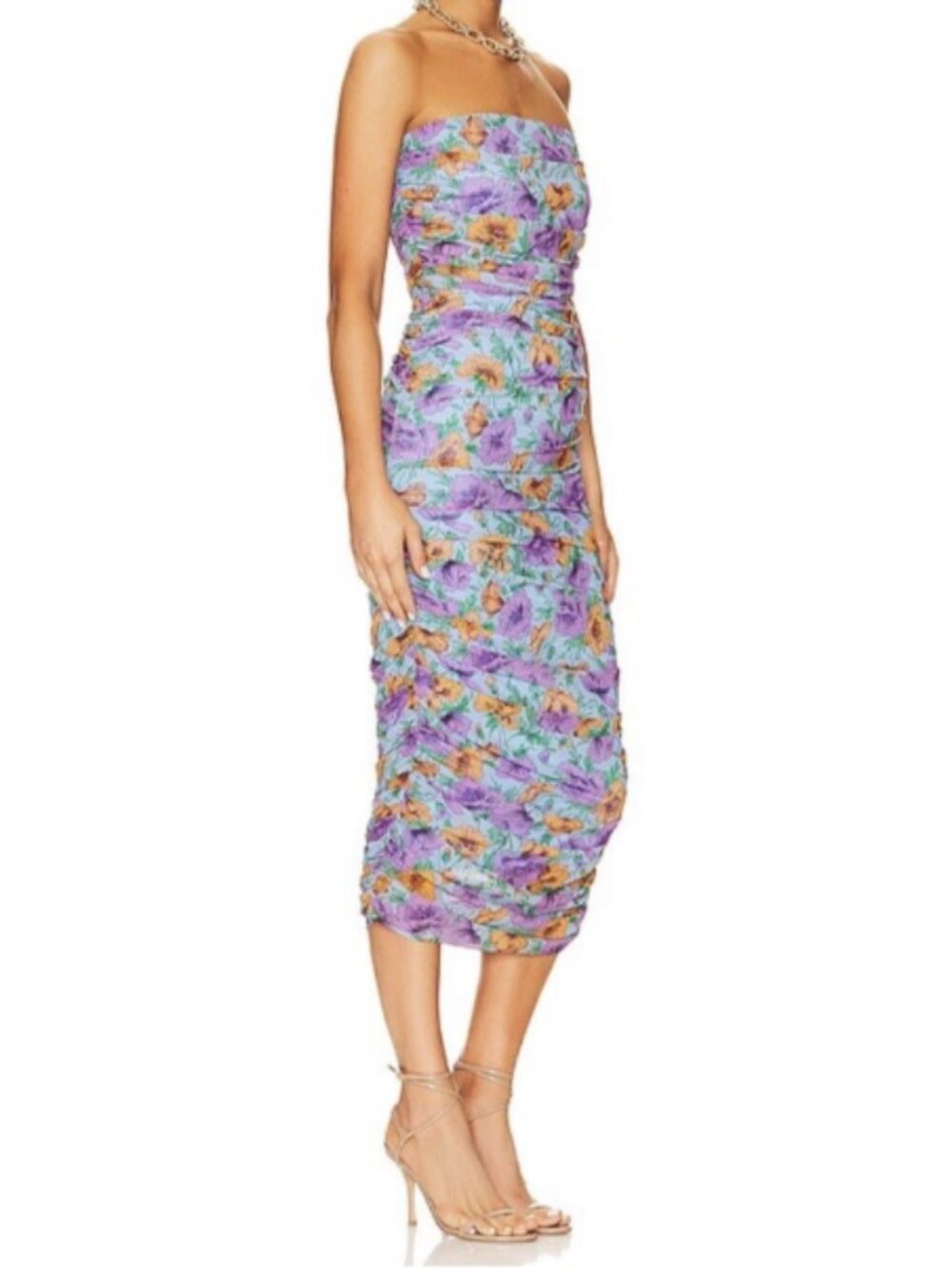 Veronica Beard Quiana floral ruched strapless midi dress